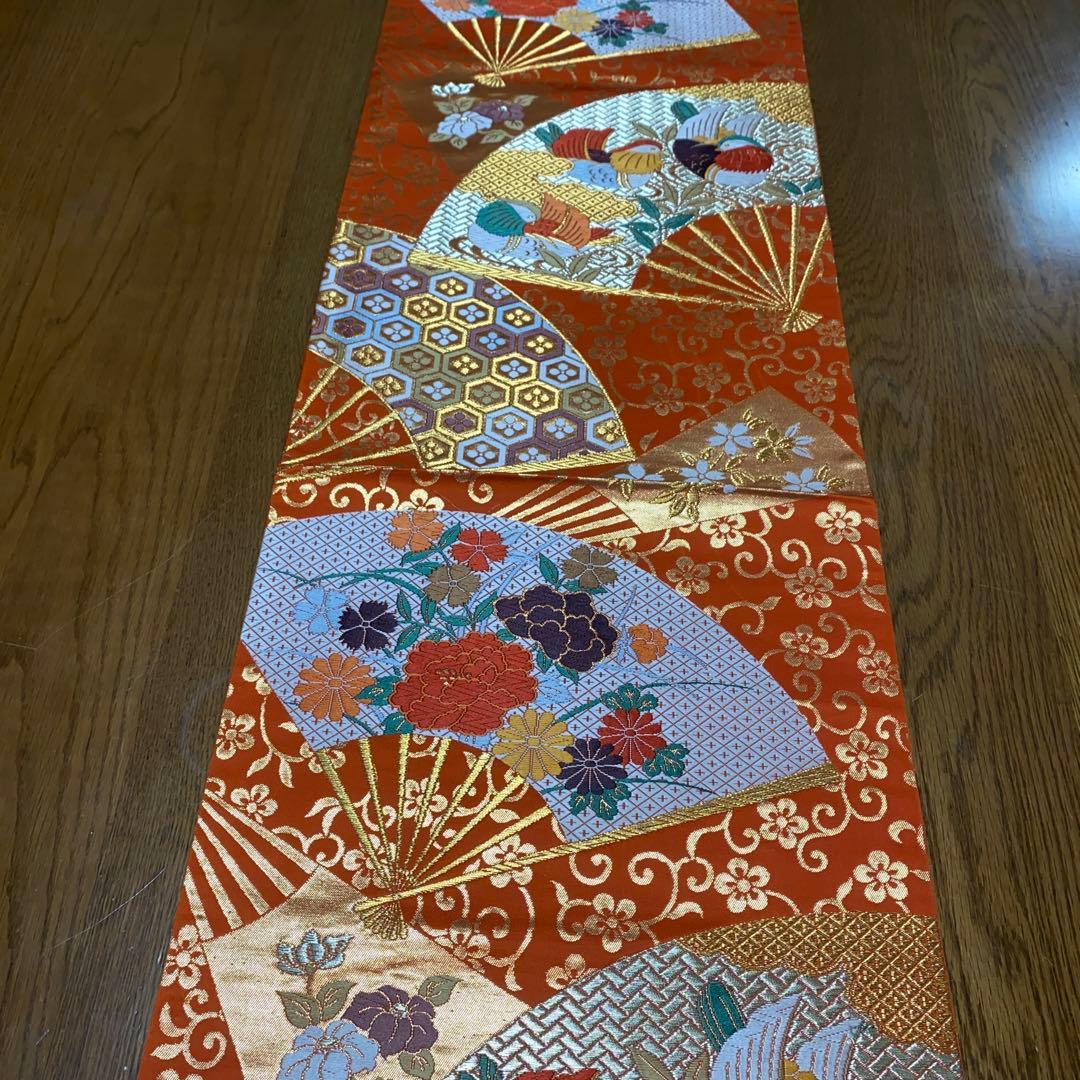 table runner 金彩扇面散らし　帯リメイク 長長尺　正絹