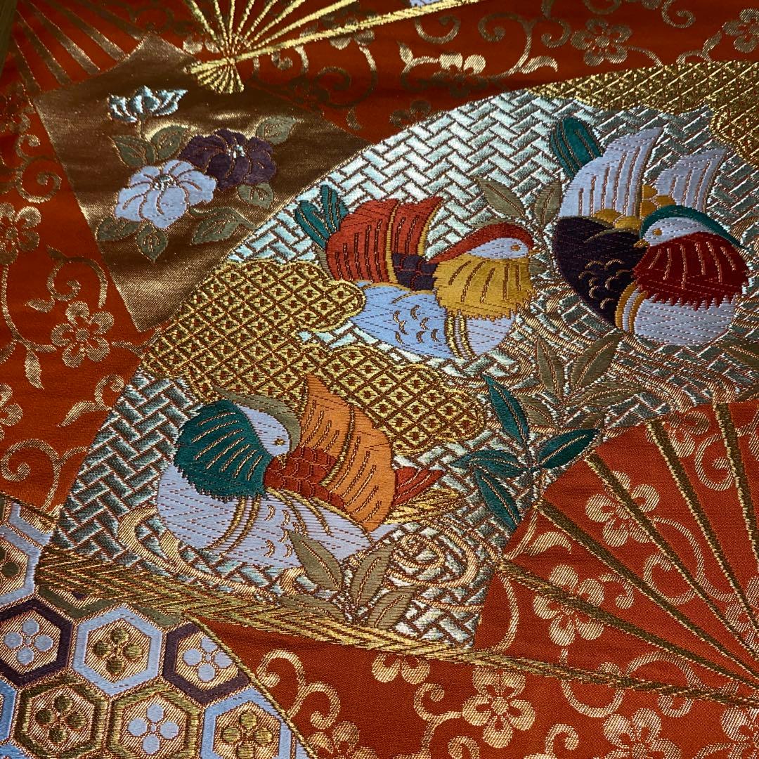 table runner 金彩扇面散らし　帯リメイク 長長尺　正絹