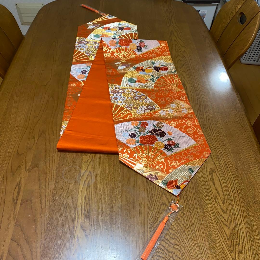 table runner 金彩扇面散らし　帯リメイク 長長尺　正絹