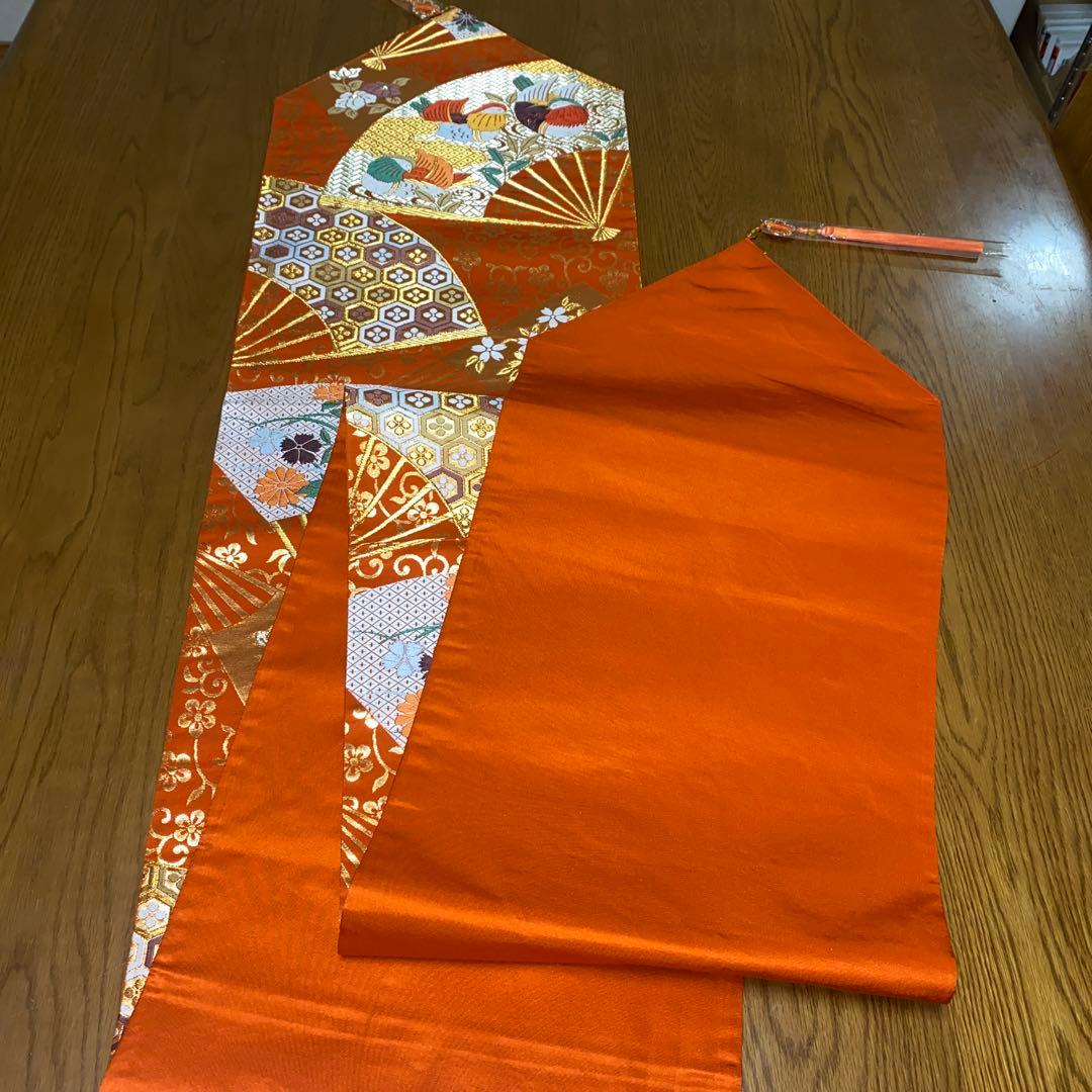 table runner 金彩扇面散らし　帯リメイク 長長尺　正絹