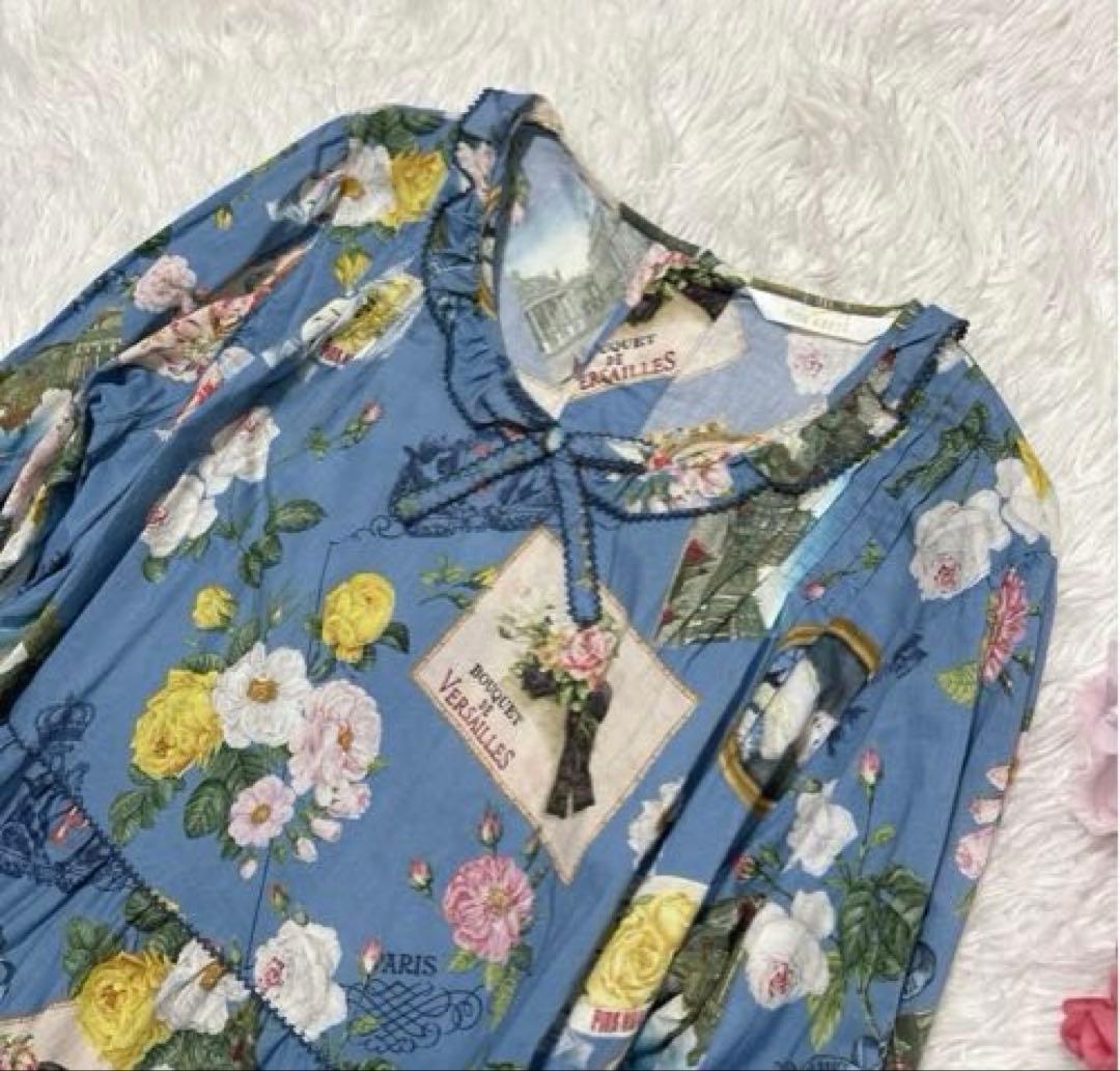 ピンクハウス ブーケモチーフ　プリントミディワンピース ロング フレア F