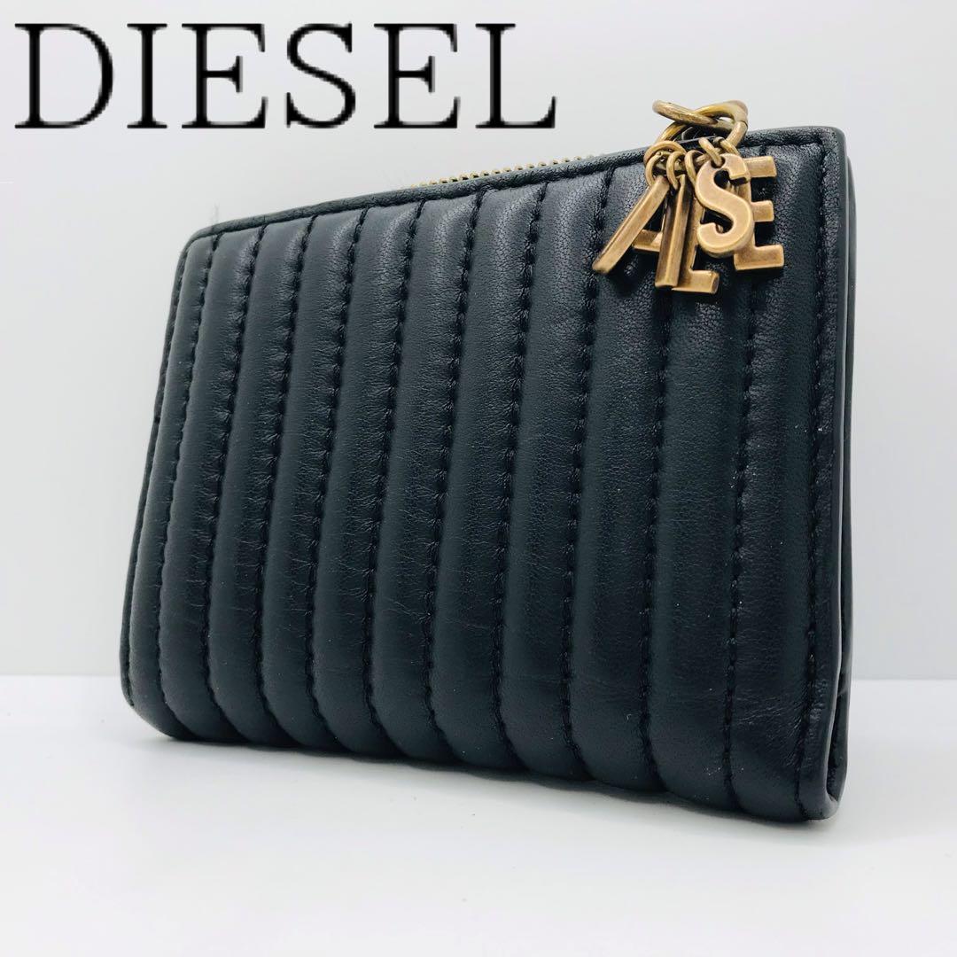 極美品✨DIESEL 二つ折り財布 ラムレザー エンボス コンパクトウォレット