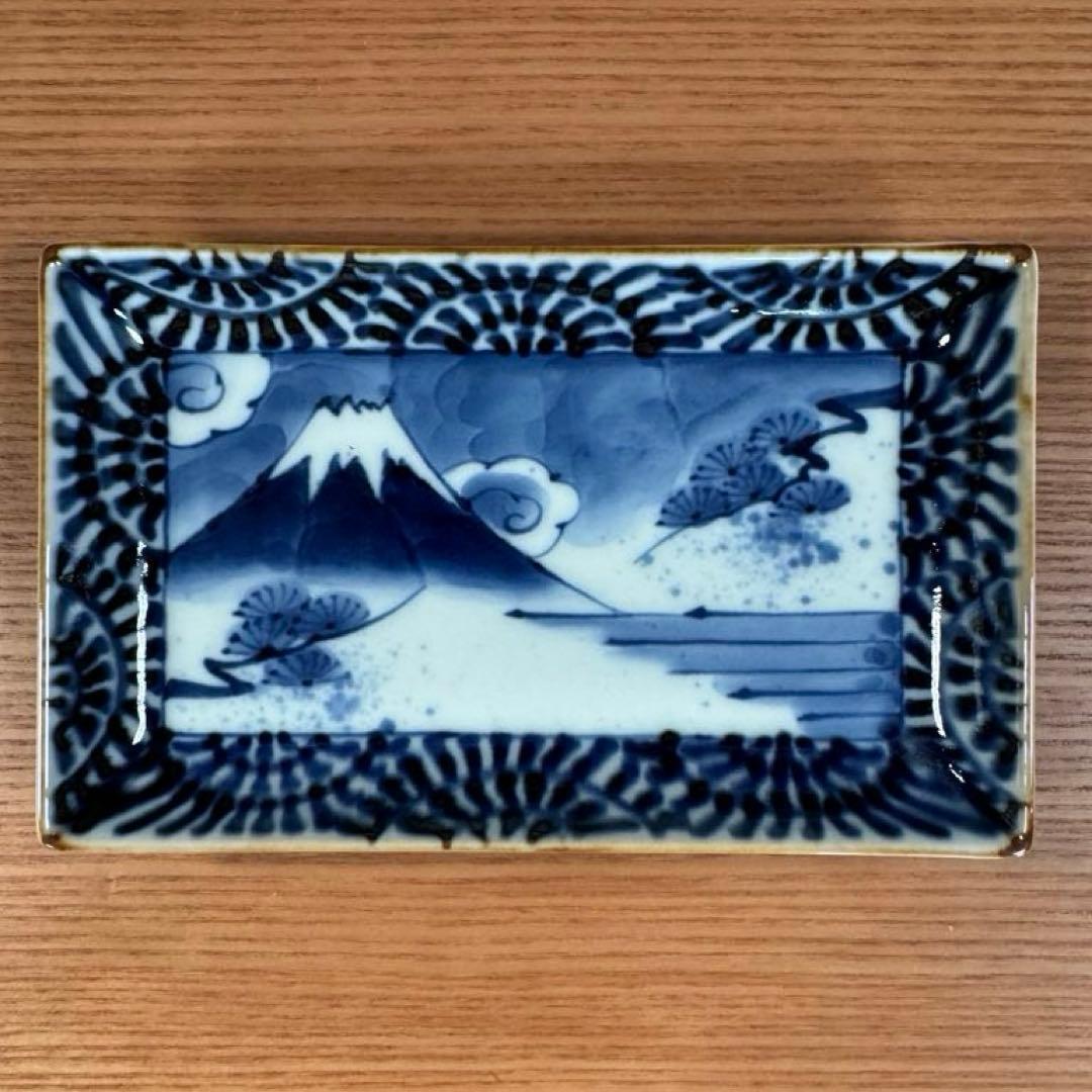有田焼 福泉窯：染付濃蛸唐草富士山文 小焼物皿 4枚セット☆