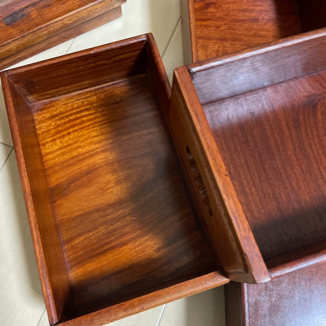 唐木 紫檀木 小物入れ 引出 唐木家具 高級銘木 透かし彫り 花梨 紫檀家具