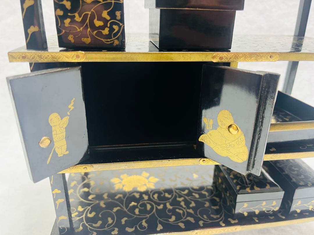 大正時代 雛道具 書棚 蒔絵 本銀 美品 箱付