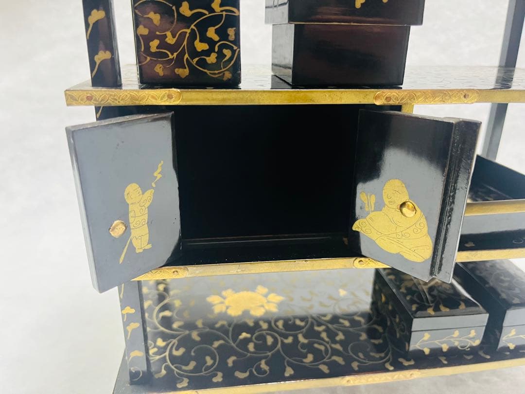 大正時代 雛道具 書棚 蒔絵 本銀 美品 箱付