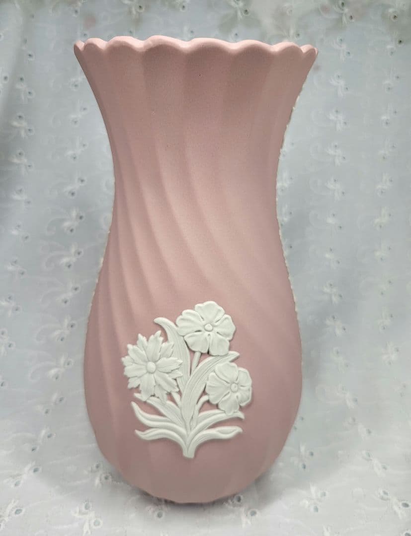 英国製✨ウェッジウッド ジャスパー 花瓶 フラワーベース 大 ピンク 美品