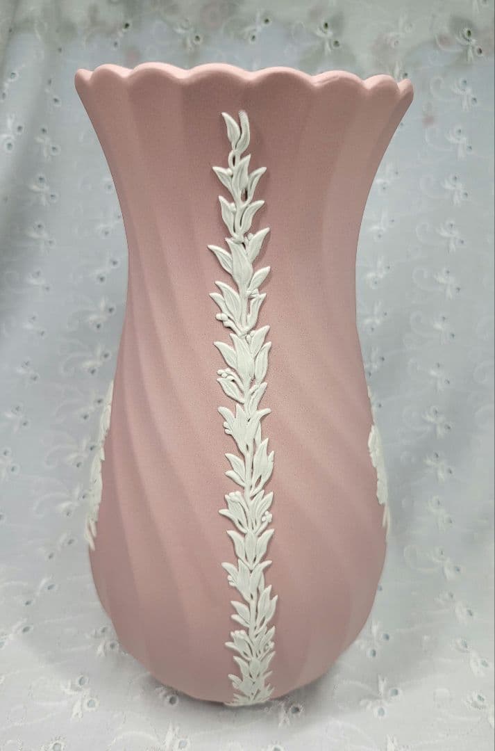 英国製✨ウェッジウッド ジャスパー 花瓶 フラワーベース 大 ピンク 美品