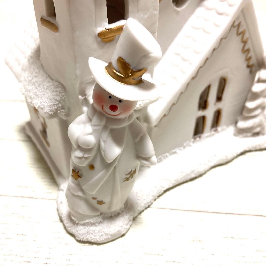 クリスマス　装飾　オブジェ　陶器　白いお家 キャンドル立て