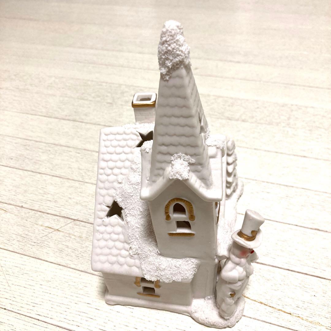 クリスマス　装飾　オブジェ　陶器　白いお家 キャンドル立て