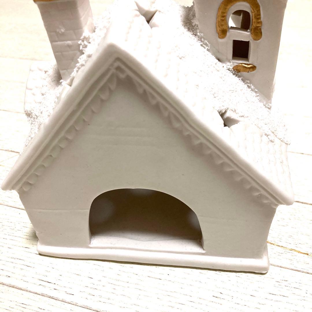 クリスマス　装飾　オブジェ　陶器　白いお家 キャンドル立て