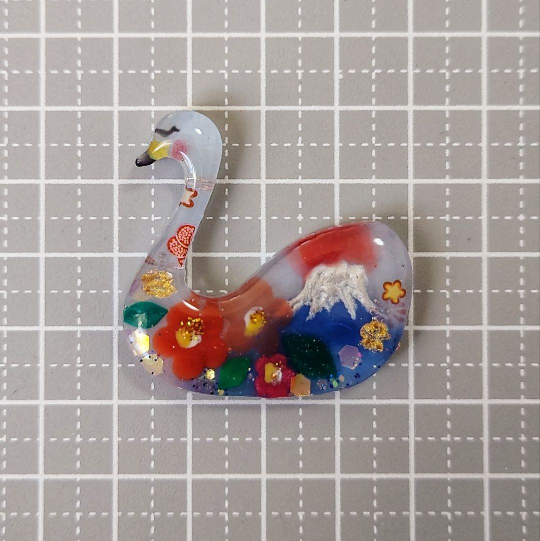 レジン　猫　白鳥　ヘアゴム　ブローチ　ポニーフック　No.469