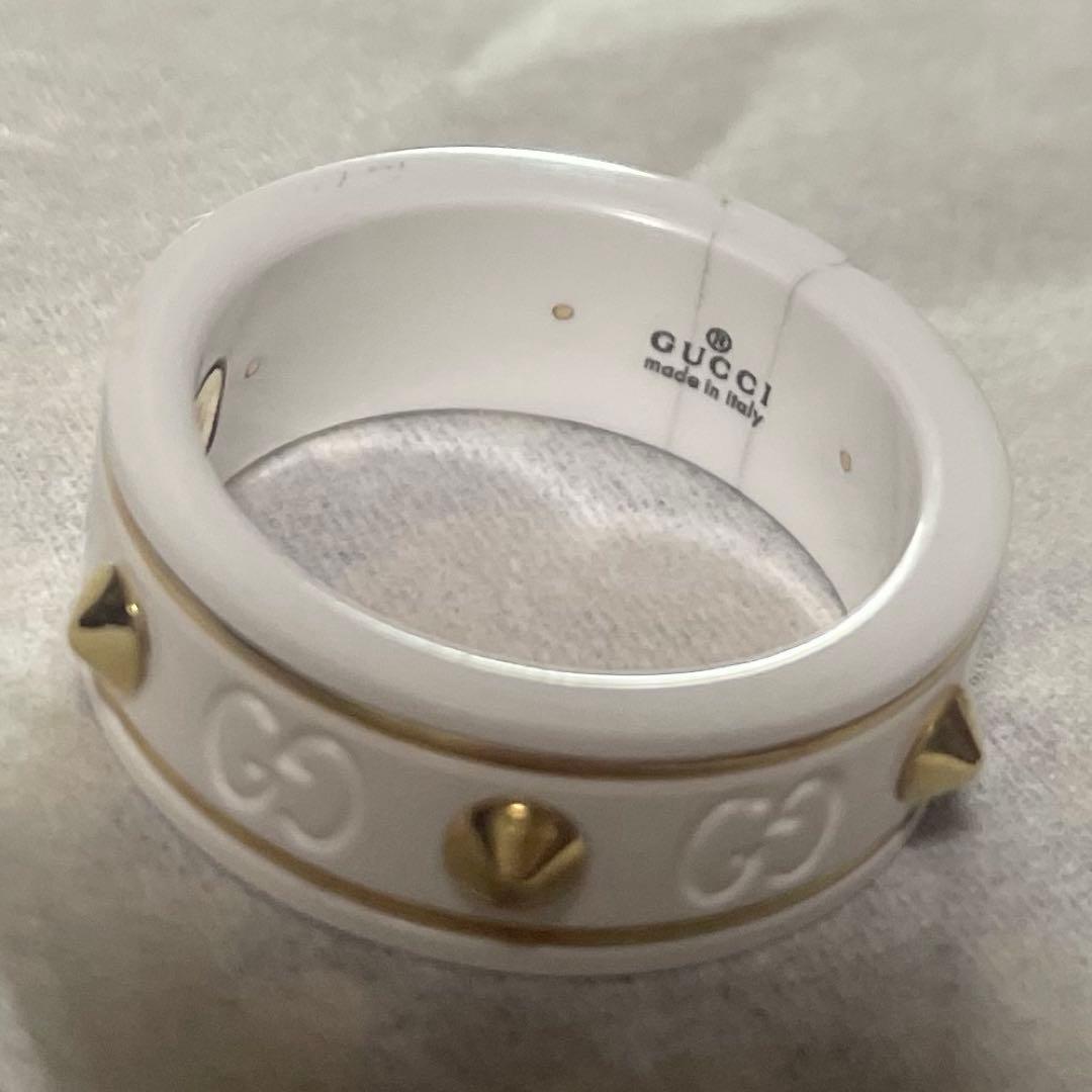 レア　11号　GUCCI ホワイト k18 アイコン リング セラミック　訳あり