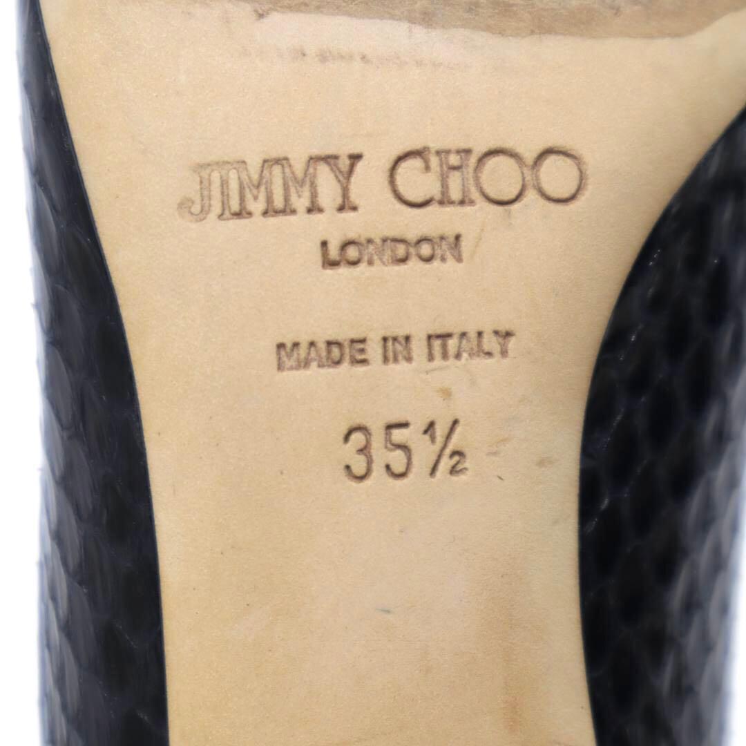 美品 Jimmy Choo ブラックリアルパイソン Pトゥ パンプス 35.5