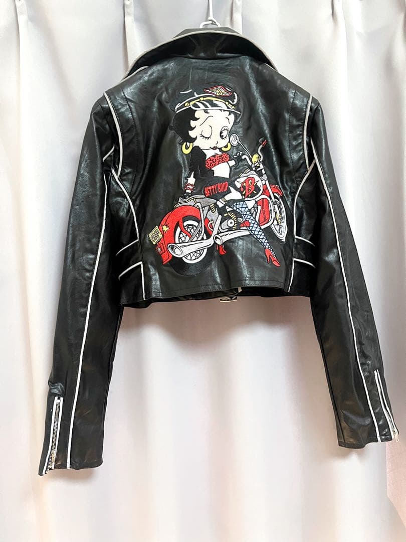 ROMWE Betty Boop ショート丈刺繍ライダースジャケット y2k