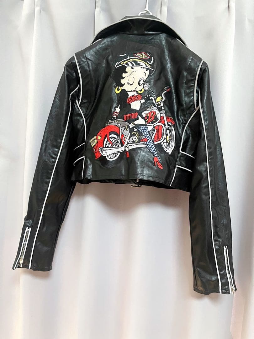 ROMWE Betty Boop ショート丈刺繍ライダースジャケット y2k