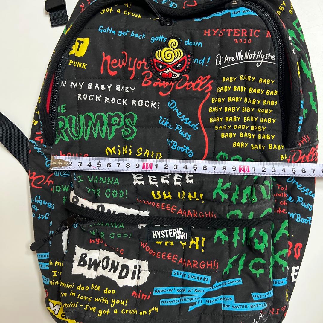 ヒステリックミニ　リュック　黒　リリック柄　刺繍　ワッペン　チェストベルト