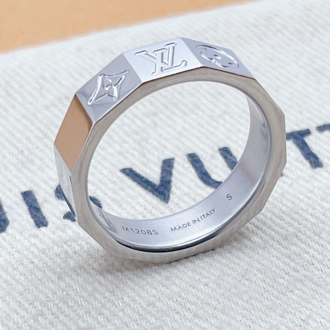 LOUIS VUITTON リング　モノグラム　キューブ　シルバー　ブロック