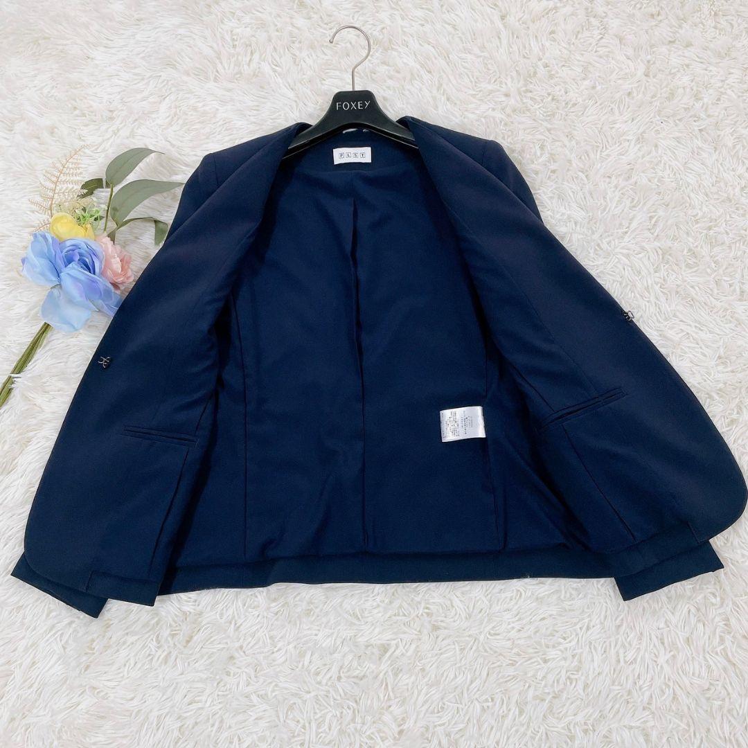 極美品　プラステ　ノーカラー　パンツスーツ　ネイビー　XS