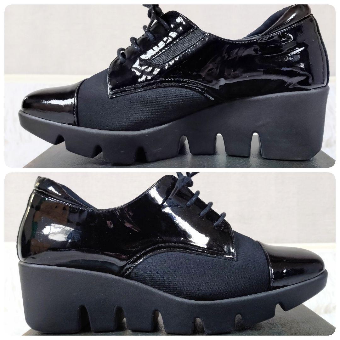 【極美品】HILLS AVENUE　ドレスシューズ　エナメル　切替　厚底　黒
