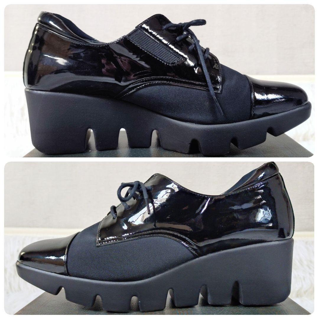 【極美品】HILLS AVENUE　ドレスシューズ　エナメル　切替　厚底　黒