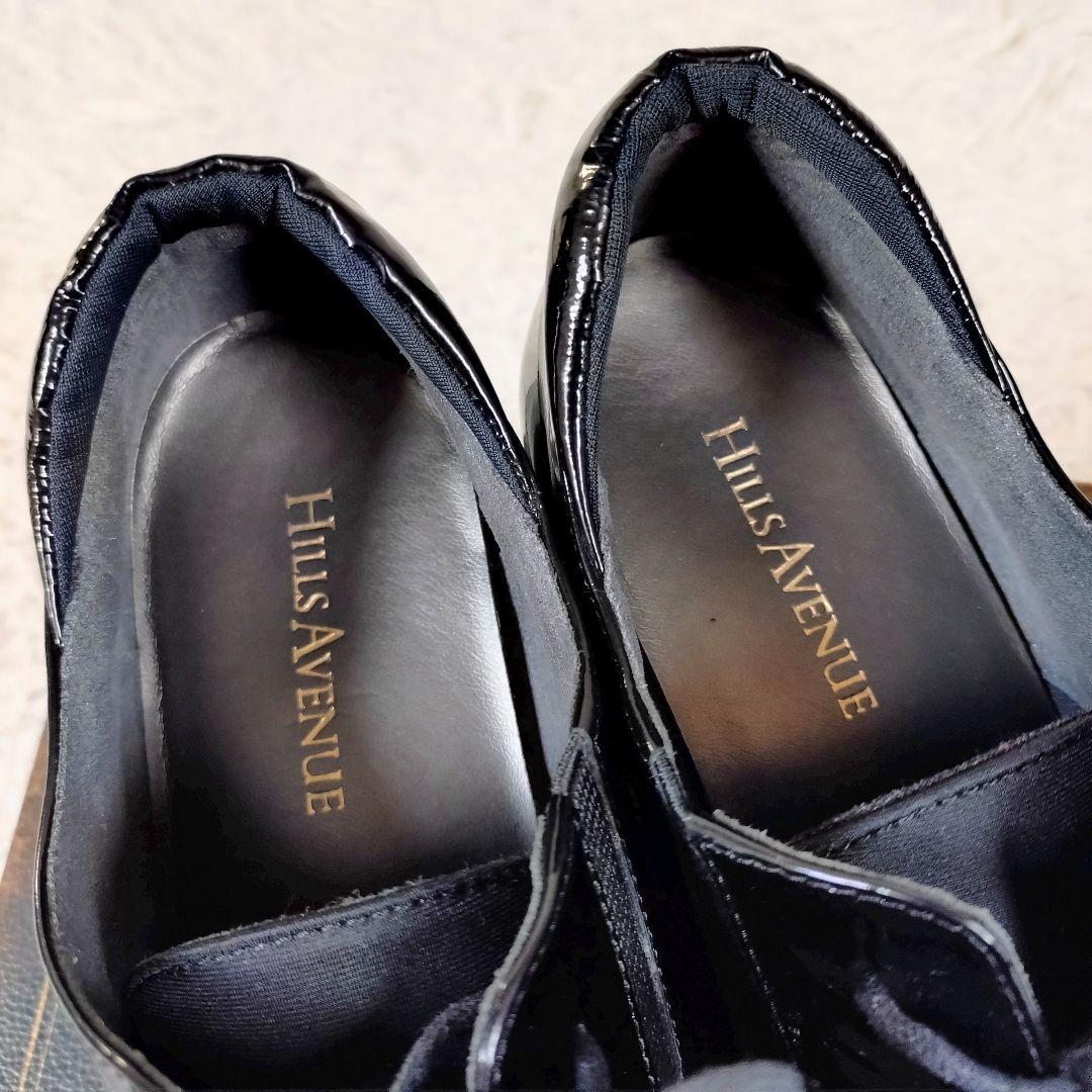 【極美品】HILLS AVENUE　ドレスシューズ　エナメル　切替　厚底　黒