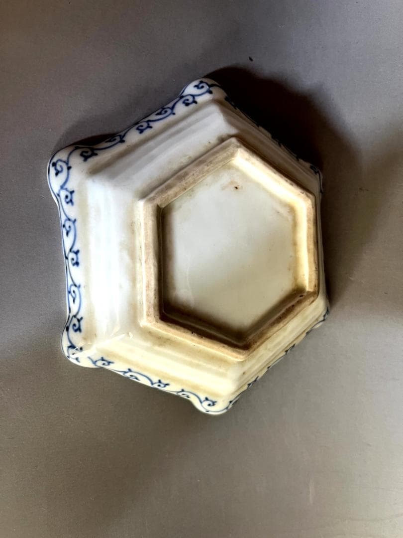 皿■古伊万里染付山水人物六角形皿 江戸期 古染 輪花 古美術 時代物 骨董品■