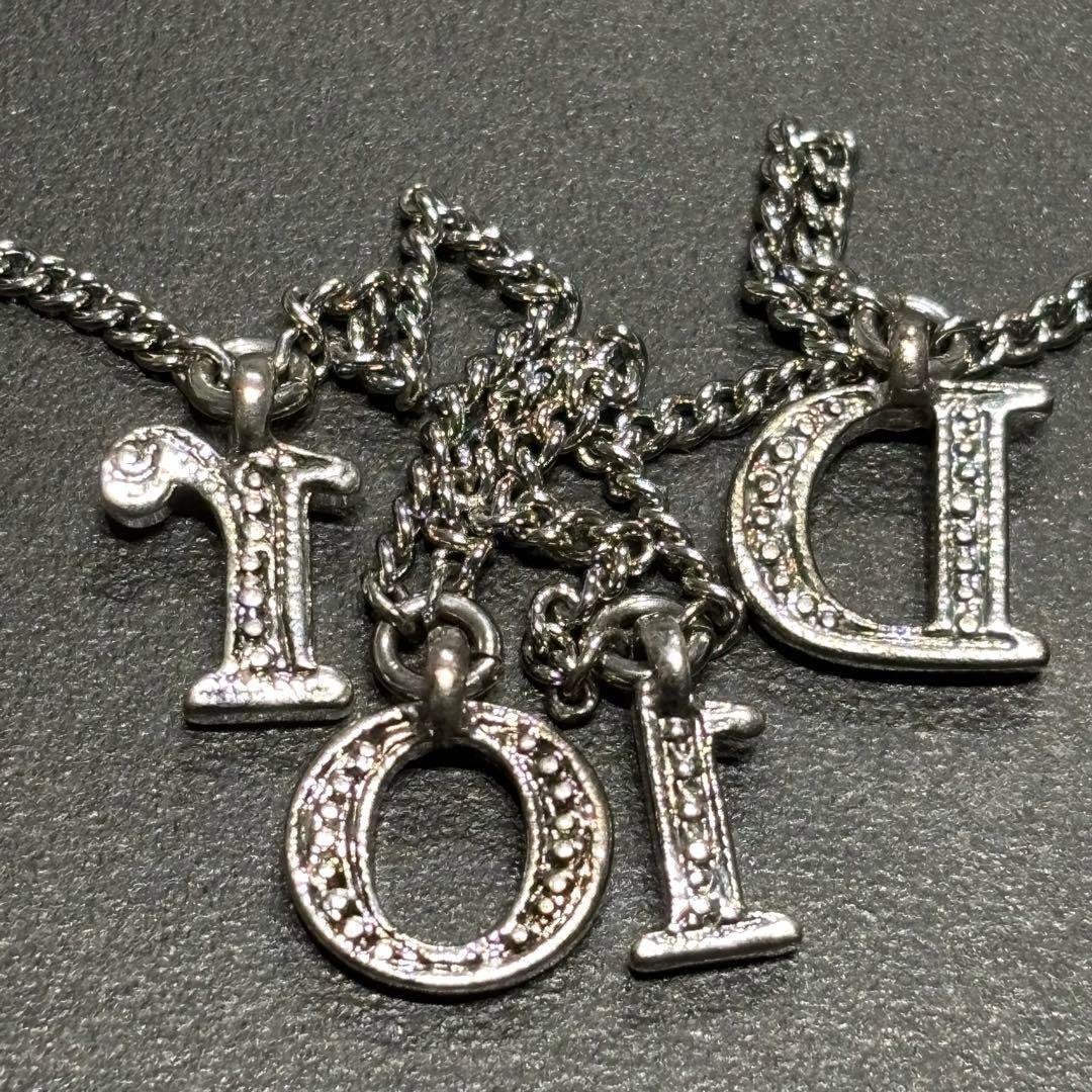 美品 Dior ディオール ラインストーン ロゴチャーム ブレスレット シルバー
