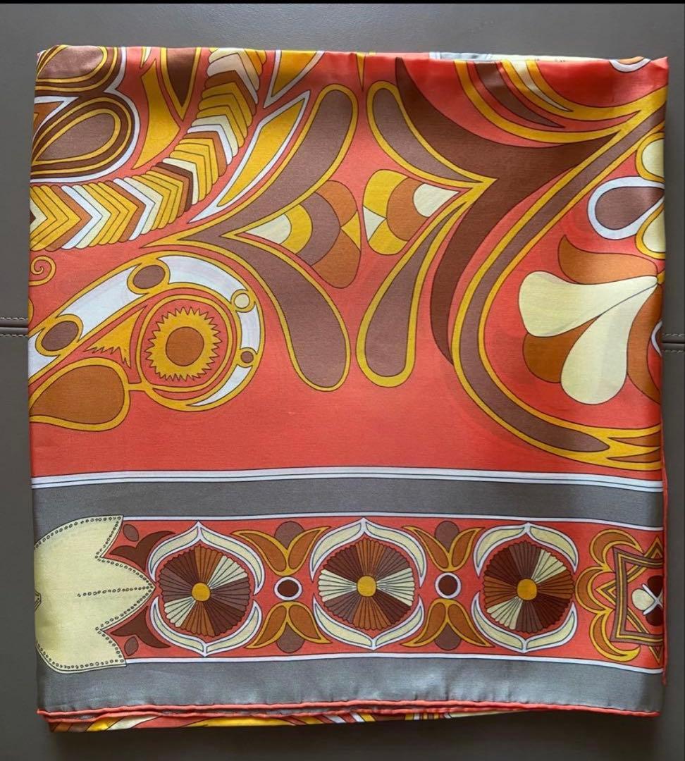 エルメス カレ140 FOLKLORE フォルクロール シルク オレンジ