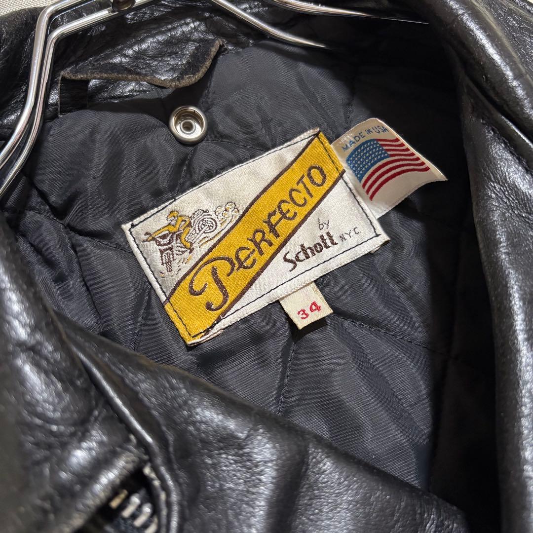 【牛タグ移行期】80s Schott 618希少シ ボ革個体 ライダース 34