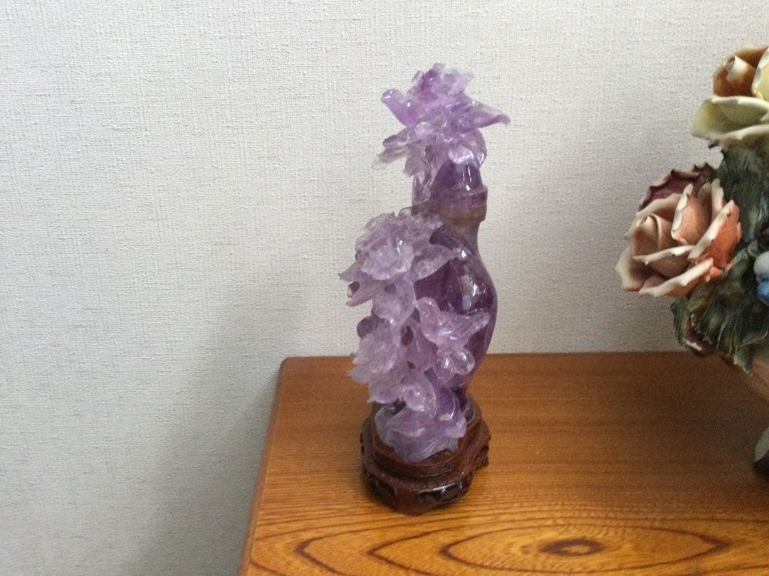 ☆値下げ！アメジスト 台座付　花　鳥　パワーストーン