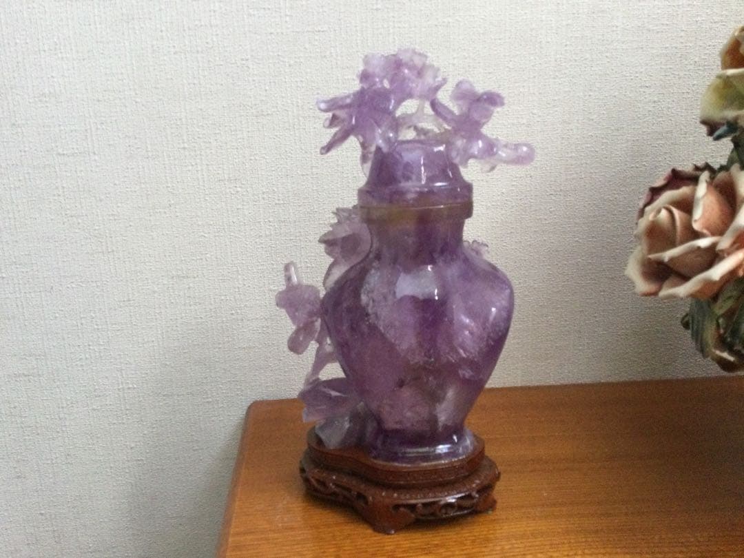 ☆値下げ！アメジスト 台座付　花　鳥　パワーストーン