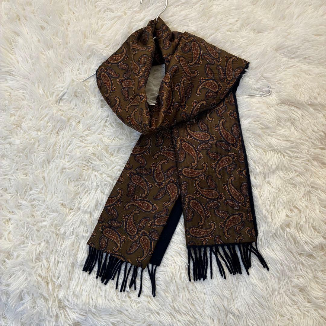 美品✨ポールスチュアートペイズリー柄 シルク×カシミヤ マフラーストール メンズ