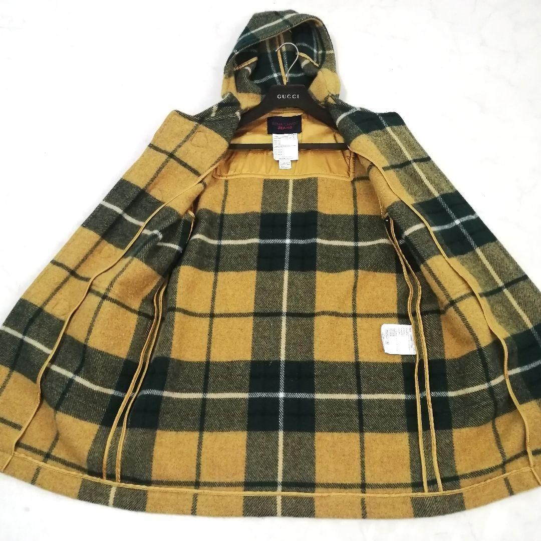 極美品✨ レナランゲ　ダッフルコート　チェック　フード　42　黄×緑　大人可愛い