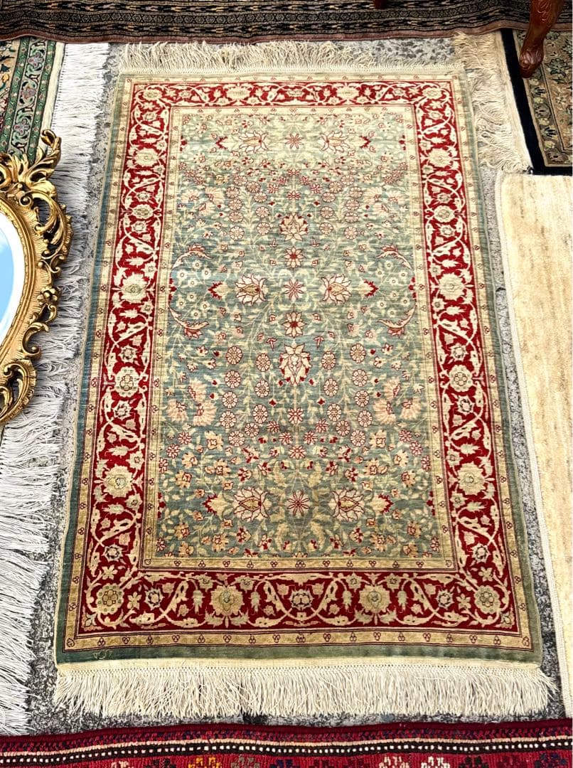 トルコ ヘレケ絨毯 105×65cm シルク100% 手織り ヴィンテージ