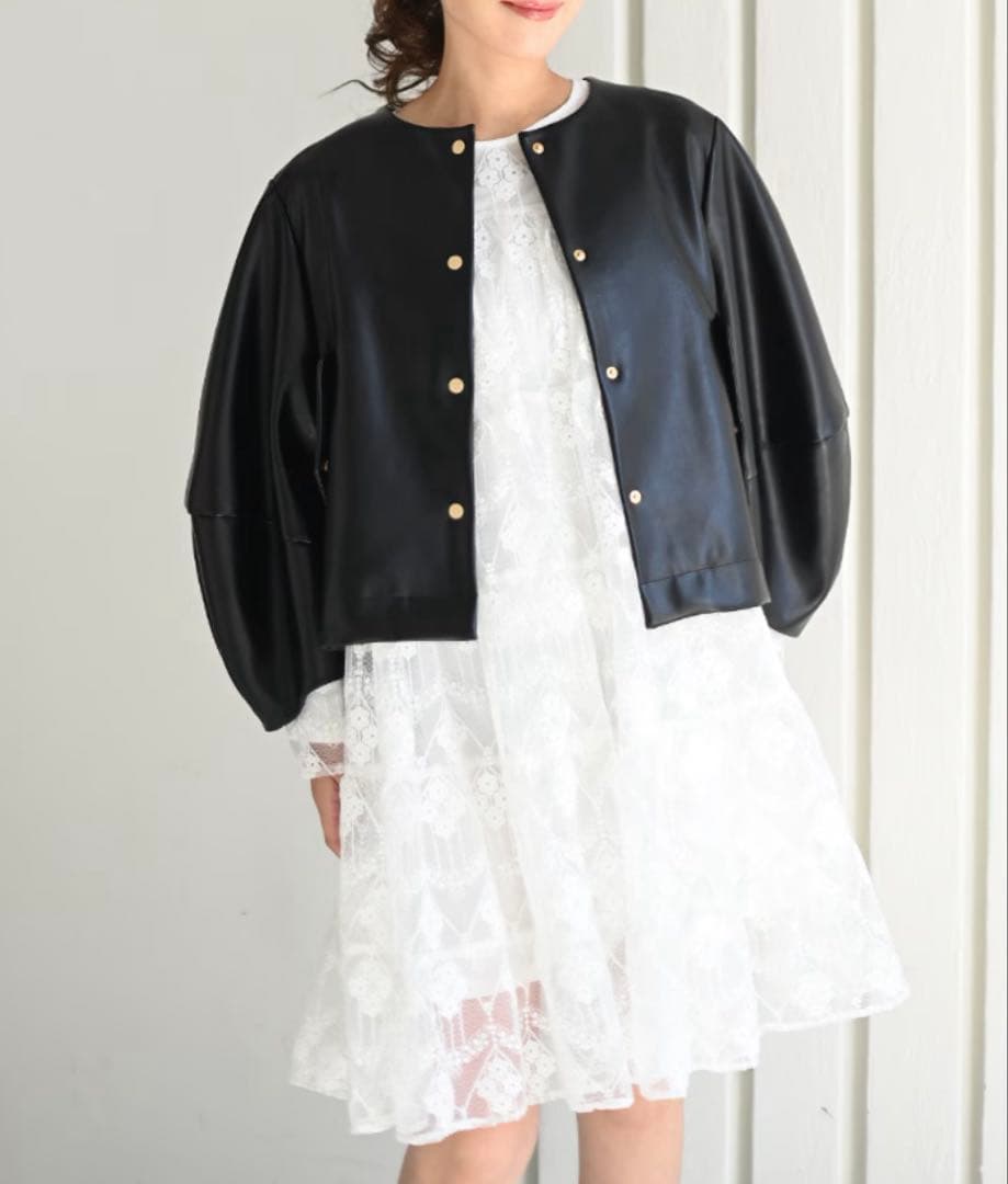 TREFULL+1 プリーツレザーライクジャケット
