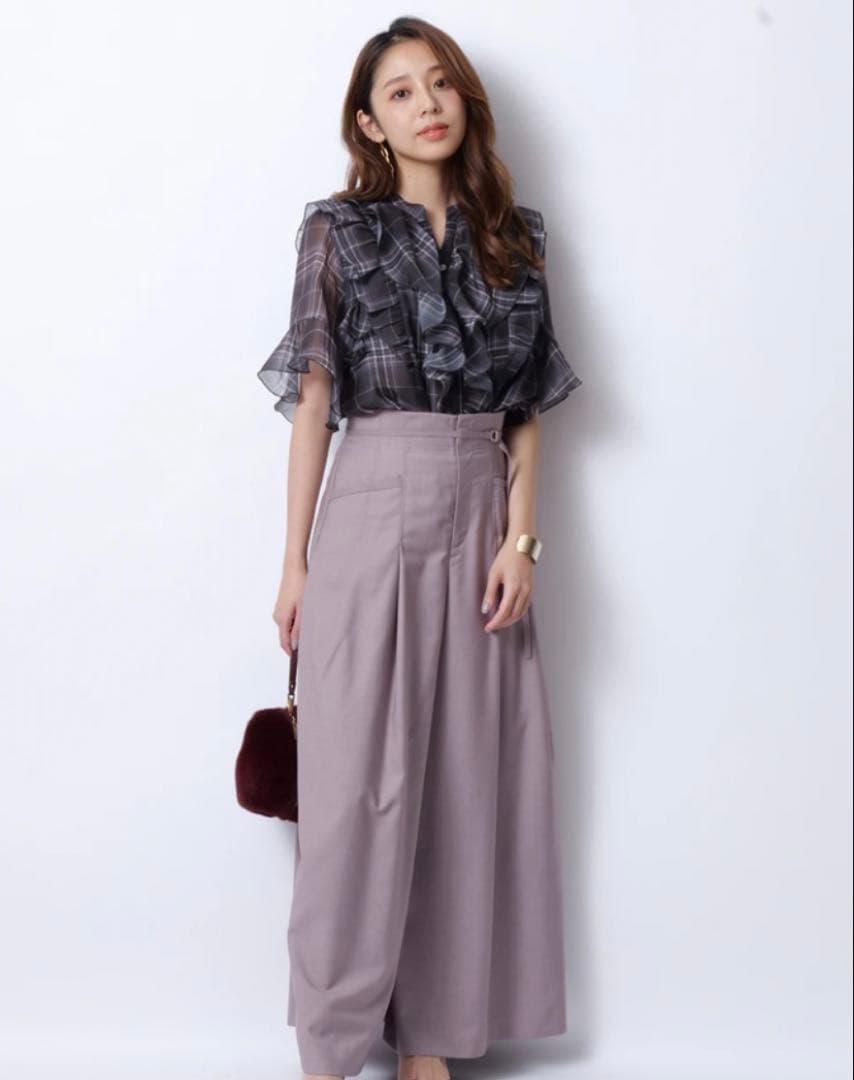 新品タグ付 JUSGLITTY シアーチェックブラウス ピンク M
