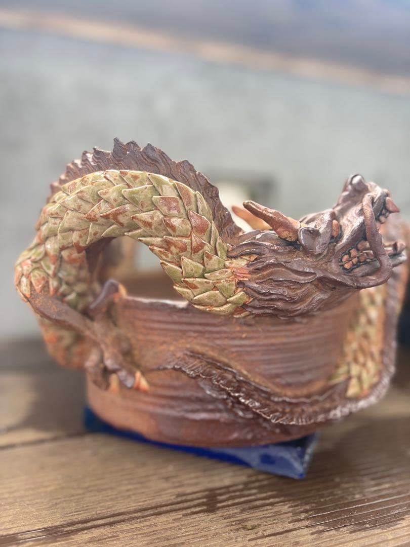 盆栽鉢　作家鉢　龍　浮彫　入手困難