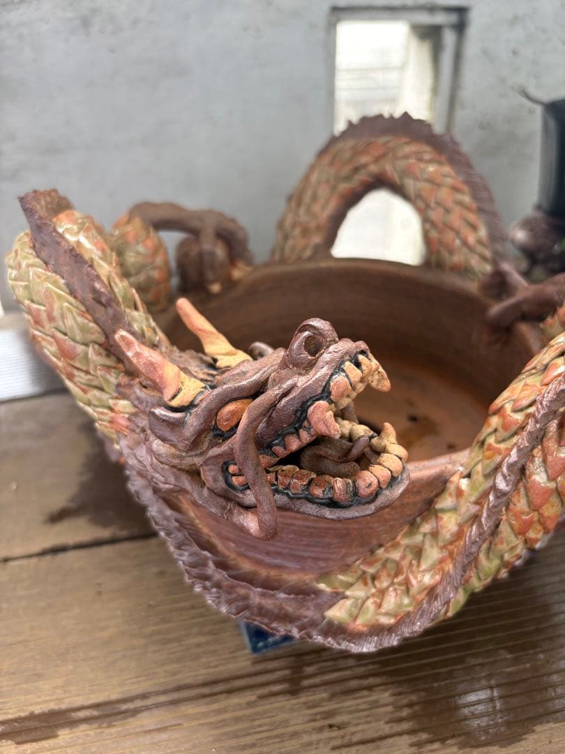 盆栽鉢　作家鉢　龍　浮彫　入手困難