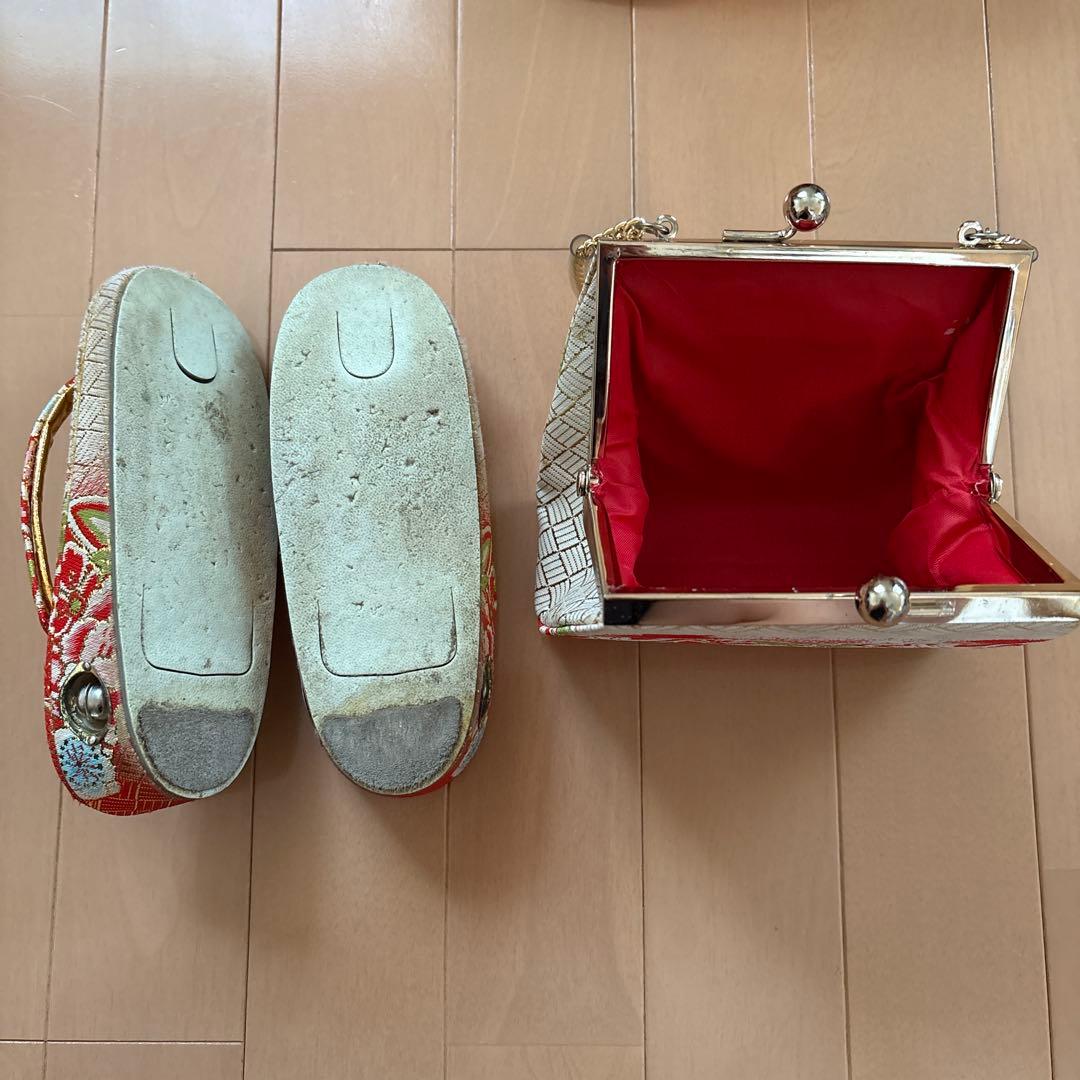 七五三　7歳女の子 着物＆帯＆帯締め＆草履＆バッグ　セット　中古品