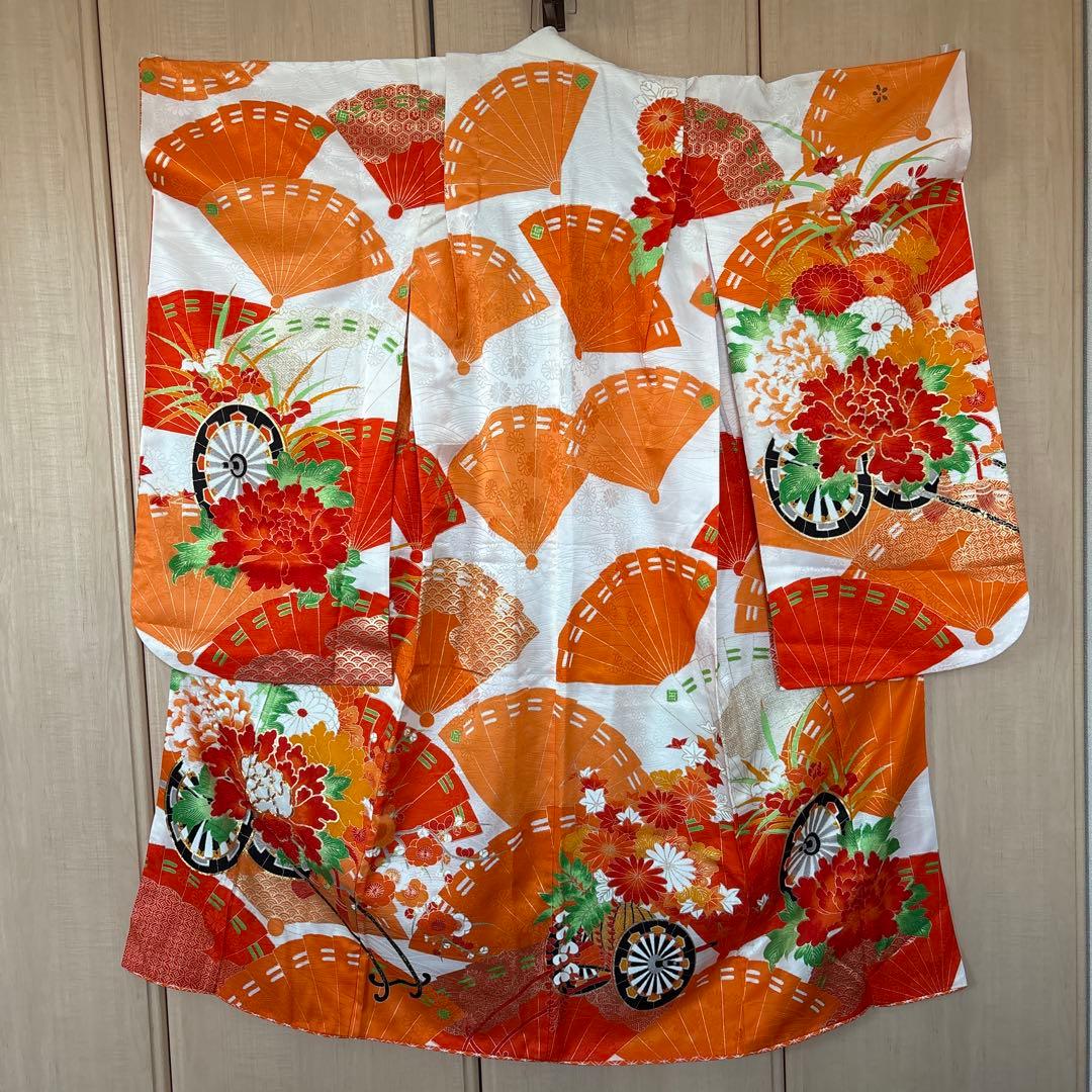 七五三　7歳女の子 着物＆帯＆帯締め＆草履＆バッグ　セット　中古品