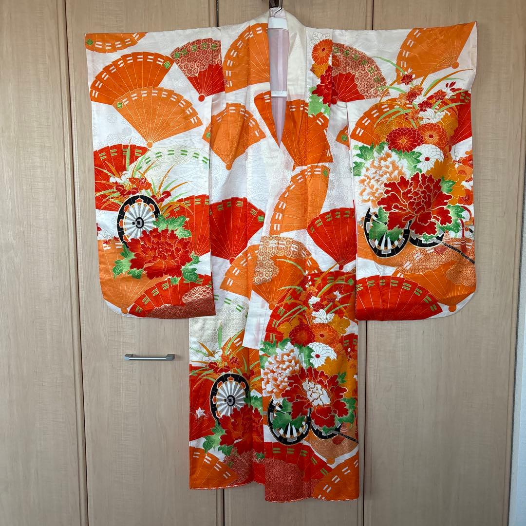 七五三　7歳女の子 着物＆帯＆帯締め＆草履＆バッグ　セット　中古品