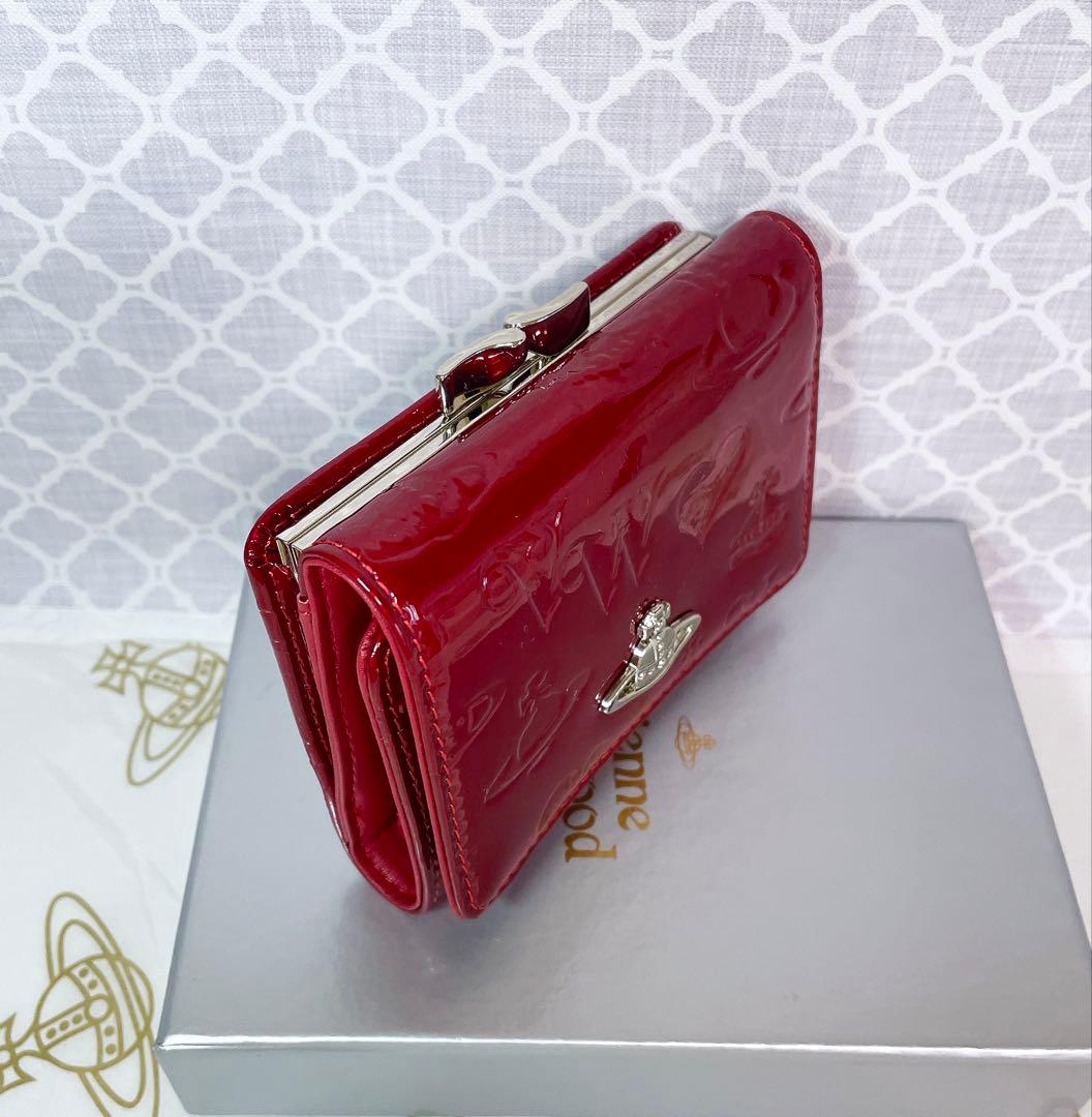 【内側に素敵な柄あり✨️】Vivienne Westwood 3折財布 赤エナメル