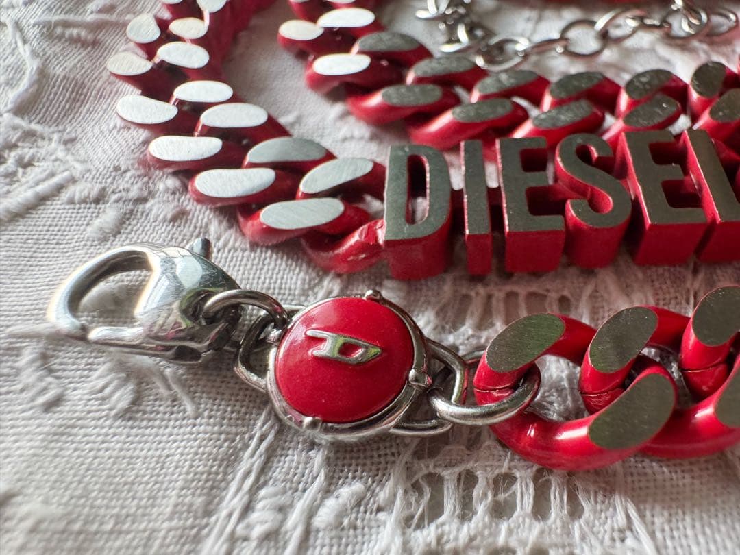 ディーゼル diesel シルバー レッド ネックレス チョーカー チェーン