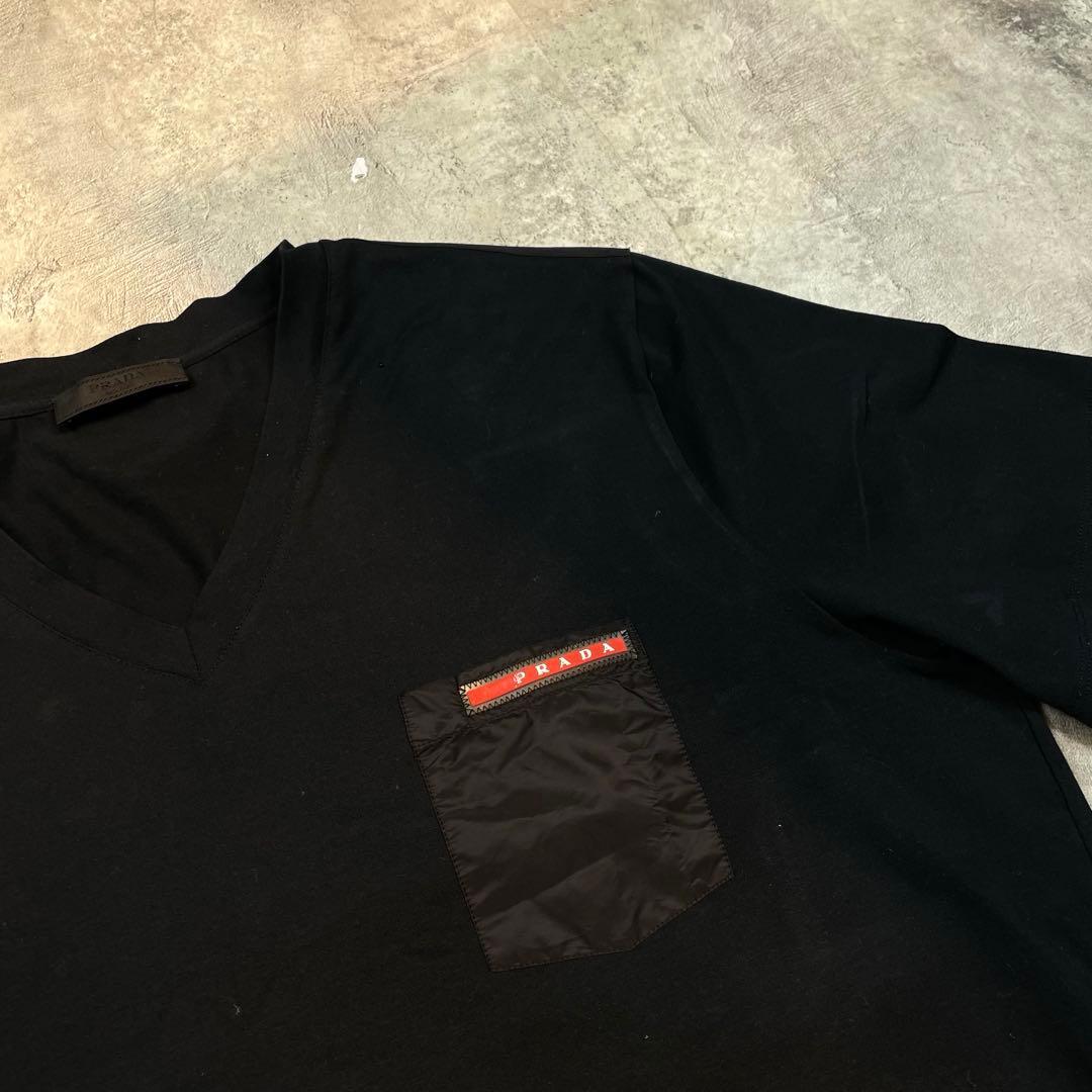 PRADAプラダ VネックTシャツ ブラック XXL ポケット付き