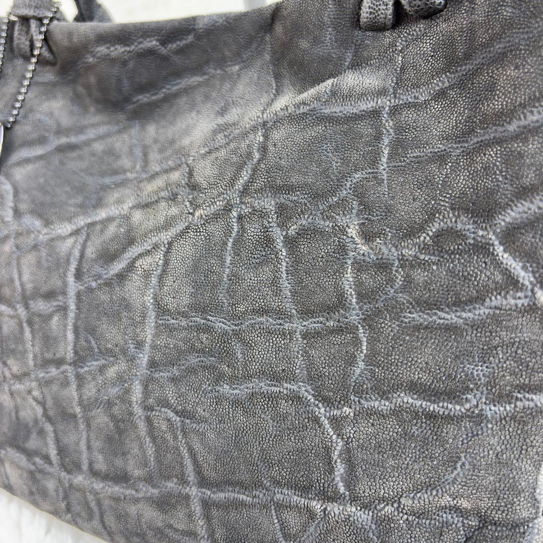 高級【JRA認定】象革 エレファントレザー トートバッグ 日本製 手鏡付 グレー