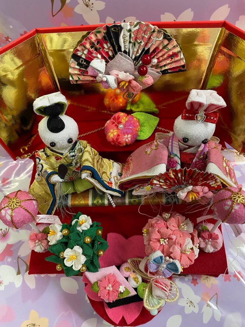 ちりめん細工　つまみ細工　うさぎ雛壇飾り　No.698 ハンドメイド