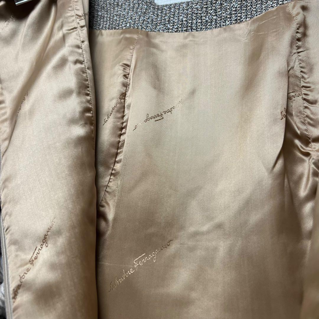 【美品】サルヴァトーレフェラガモ ツイード ドレスワンピース タック 半袖 42