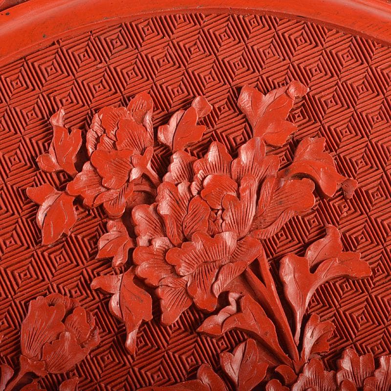 中国　剔紅　堆朱　内黒漆　花文　蓋物　G　R6246B