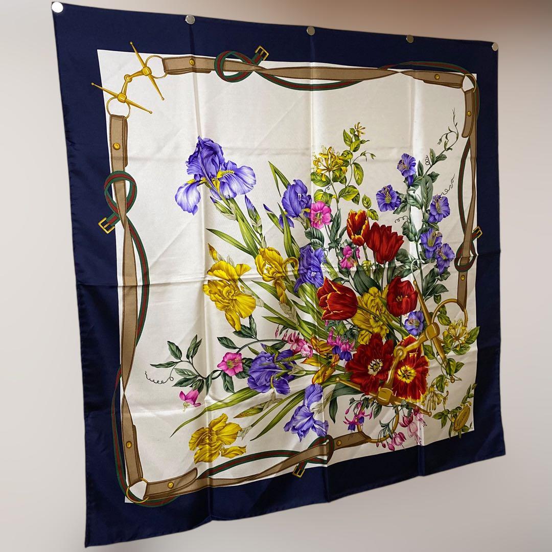 GUCCI 大判シルクスカーフ フローラル 花柄 シェリーライン ボタニカル